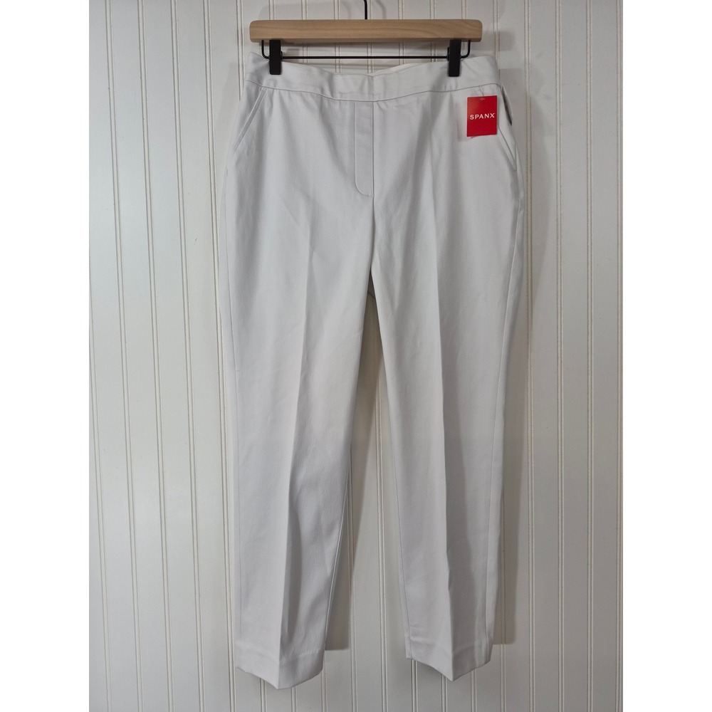 NWT Spanx Perfect Pant White Straight Leg Pull On Trousers Large Stretchy 33x26